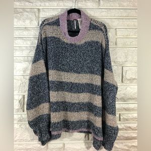 Free People Blue and Beige Striped Sweater